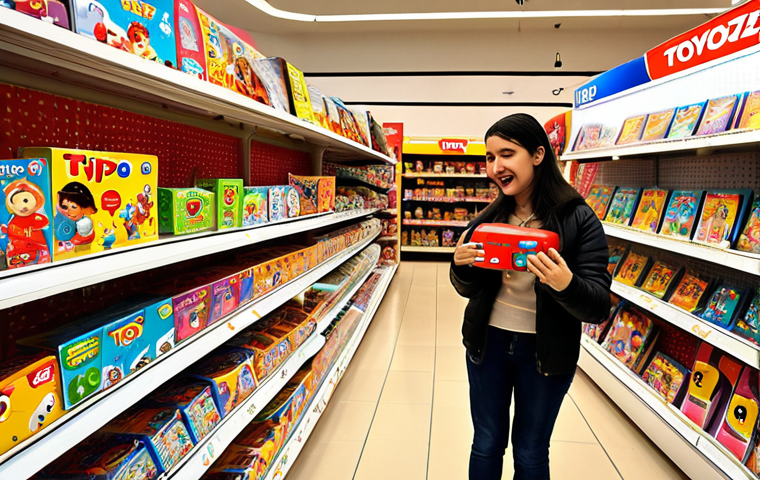 "A cheerful Turkish parent and child engaging in toy shopping for Titipo trains. The scene is split, depicting both the digital and physical shopping experiences. On one side, a cozy living room with a laptop displaying a busy e-commerce platform like Trendyol or Hepsiburada, and a delivered package of Titipo toys. On the other side, a brightly lit aisle of a popular Turkish toy store, like Toyzz Shop, with the child excitedly pointing at Titipo sets on the shelves. The image should convey the convenience of online shopping blended with the joy of an in-store visit, highlighting a typical Turkish family's approach to toy purchases. Soft, inviting lighting, focus on a positive, family-oriented atmosphere. --ar 16:9 --v